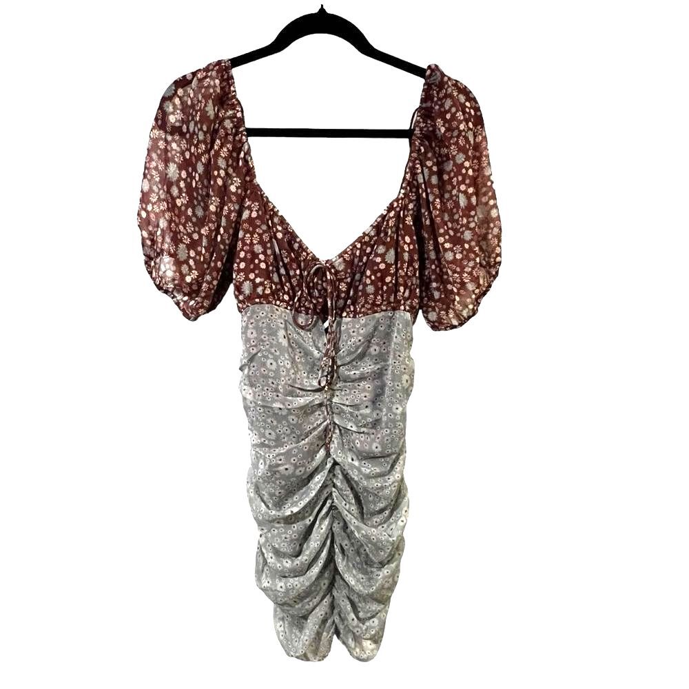 Free People Tessa Ruched Floral Mini Dress Size S Boho Cottagecore Romantic
